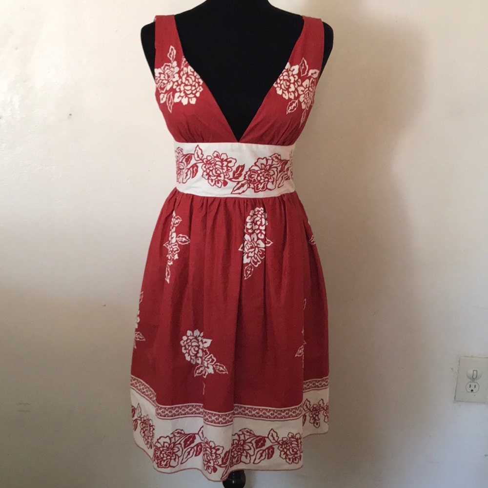 Red and white v neck dress